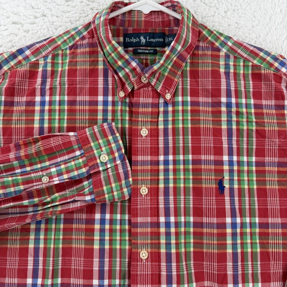 Ralph Lauren Shirt Mens XL Red Plaid Long Sleeve Button Down Pony Custom Fit